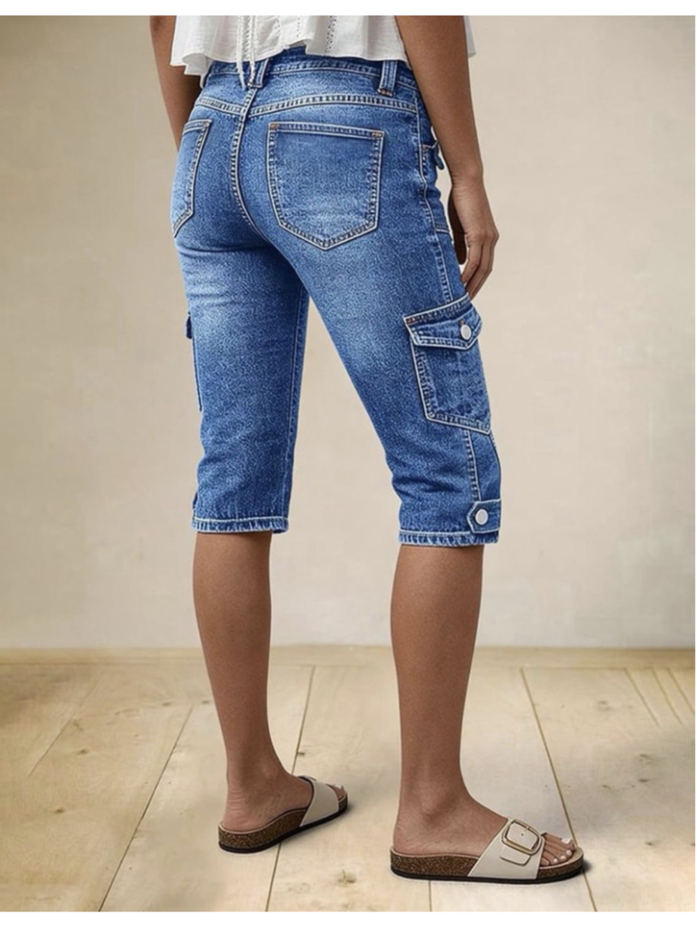 Flamingals Mid Rise Straight Leg Capri Wash Casual Keen Jeans S - Picture 2 of 6